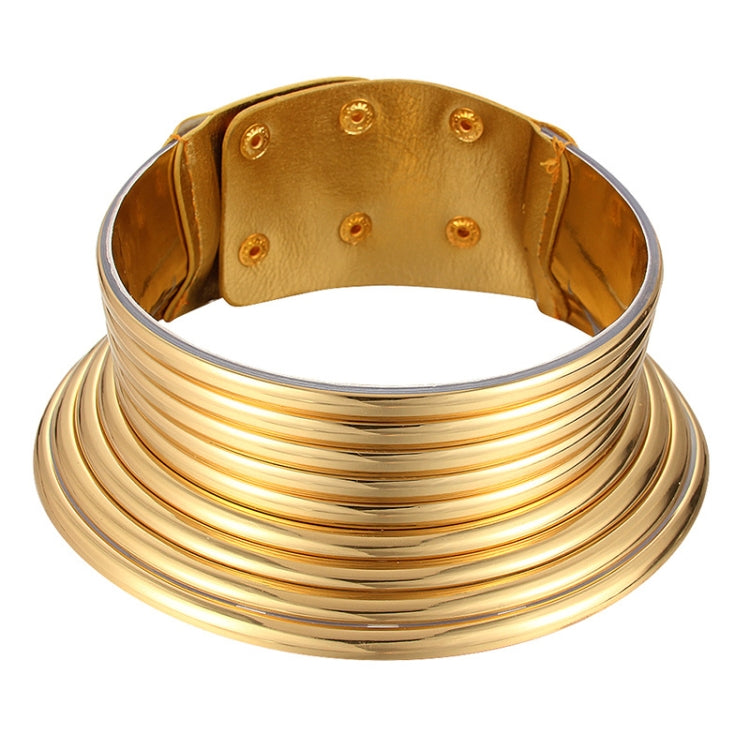 Vintage Statement Choker Necklace Women Leather Collar, Outer Gold Inner Browm, Golden, Silver, Fantasy Color