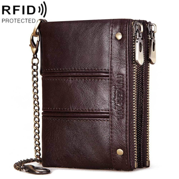 HUMERPAULBP926 RFID Anti-Magnetic Wallet Men Double Zipper Coin Purse, BP926 Khaki, BP926 Brown
