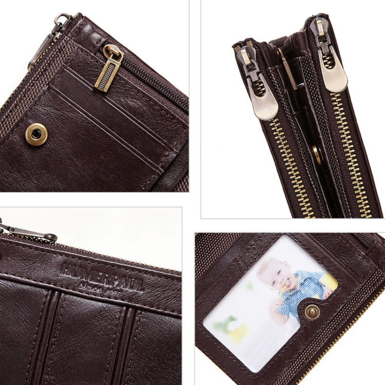 HUMERPAULBP926 RFID Anti-Magnetic Wallet Men Double Zipper Coin Purse, BP926 Khaki, BP926 Brown