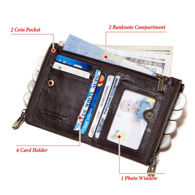 HUMERPAULBP926 RFID Anti-Magnetic Wallet Men Double Zipper Coin Purse, BP926 Khaki, BP926 Brown