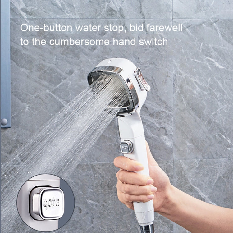Pressurized Shower Head Four-speed Handheld Shower Set,Style:, Pink Blue, Navy Blue, Electroplating  Silver, Electroplating White, Electroplated Silver Filter Type, Electroplating White Filter, Black Filter Type, Silver Black Filter Type, Pink Blue Fil...