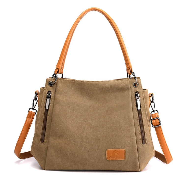 T-1983 Ladies Large Capacity Canvas Shoulder Bag, Khaki, Black, Grey, Brown, Purple Coffee