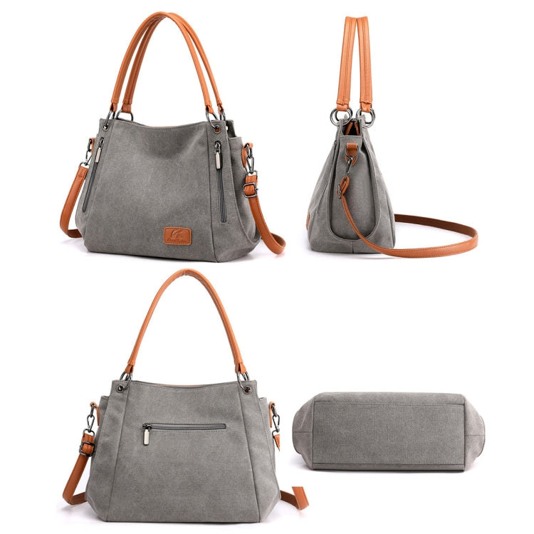 T-1983 Ladies Large Capacity Canvas Shoulder Bag, Khaki, Black, Grey, Brown, Purple Coffee