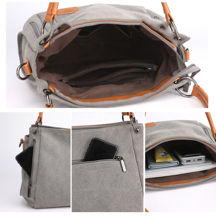 T-1983 Ladies Large Capacity Canvas Shoulder Bag, Khaki, Black, Grey, Brown, Purple Coffee