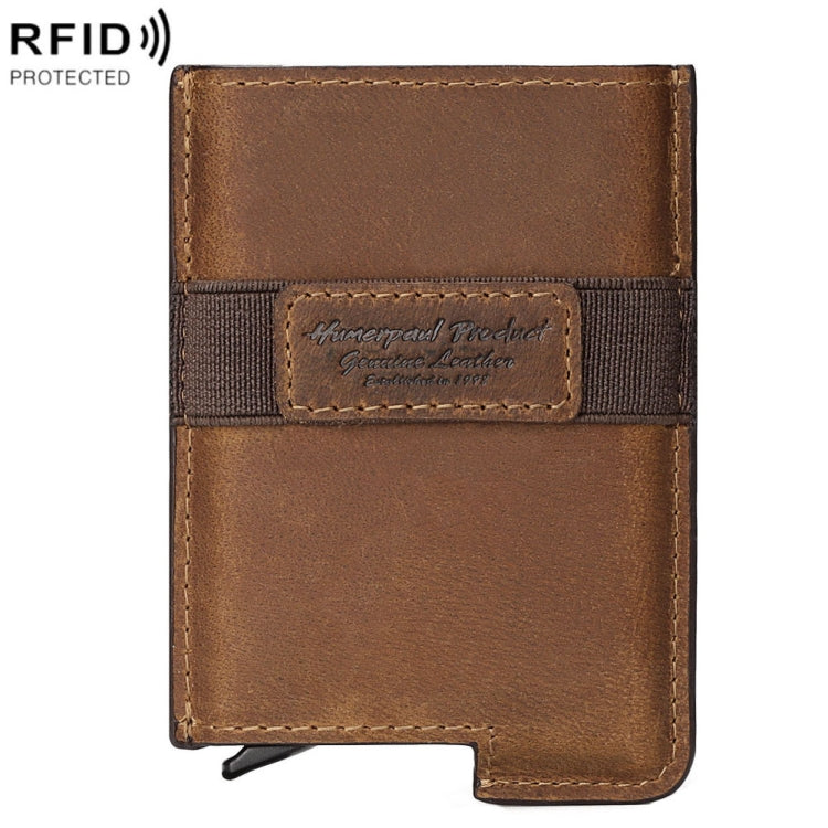HUMERPAUL BP977 RFID Anti-Theft Card Box Leather Automatic Credit Card Set, BP977 Black, BP977 Dark Brown, BP977 Brown