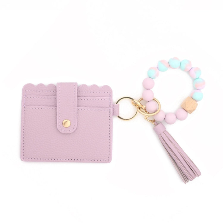 PU Tassel Silicone Bead Bracelet Wallet With Keychain, Sunflower, Yellow Leopard Print, Gray Blue, Black, 5 Mint Green, Light Purple, Pink, Khaki, 9 Mint Green, Cherry Blossom Pink, Marble