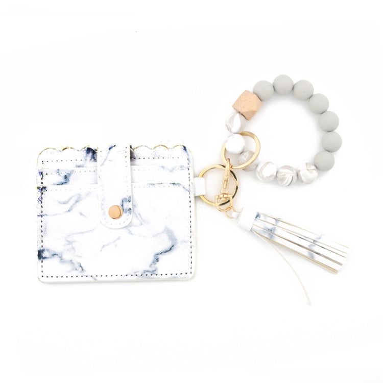 PU Tassel Silicone Bead Bracelet Wallet With Keychain, Sunflower, Yellow Leopard Print, Gray Blue, Black, 5 Mint Green, Light Purple, Pink, Khaki, 9 Mint Green, Cherry Blossom Pink, Marble