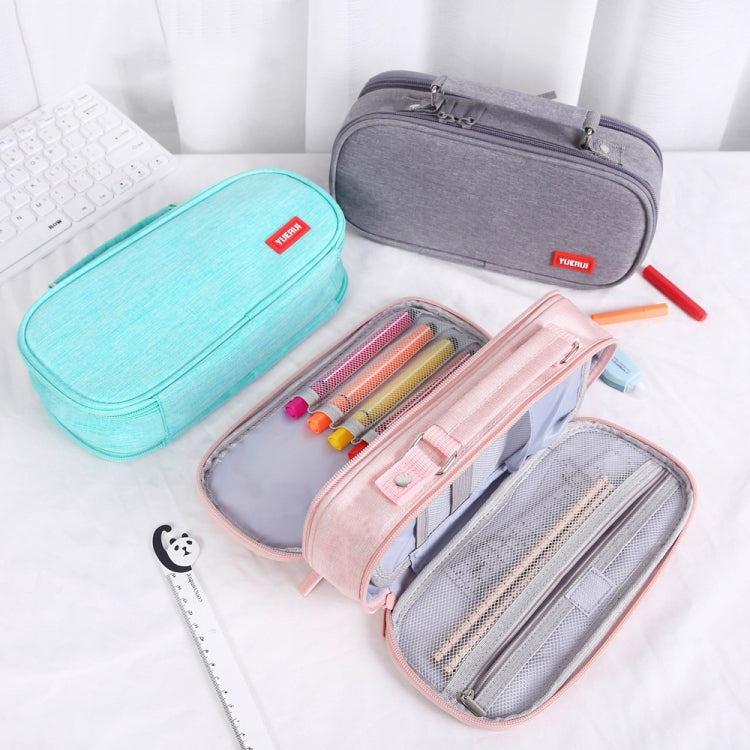 Large Capacity Multi-layer Portable Stationery Bag Canvas Pen Bag, Black, Green, Grey, Pink, Navy Blue, Blue