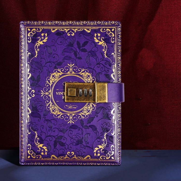 B6 PU Leather Retro Password Book With Lock Diary Hand Book, Blue, Purple, Wine Red, Brown, Green