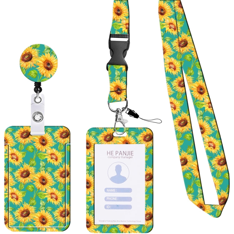 Floral Adjustable Retractable Card Holder Name Badge Work Bank Credit Card Sleeve, Black and White, Red Flower, Blue Flower, Green Sunflower