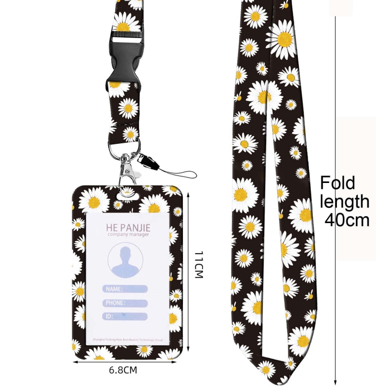Floral Adjustable Retractable Card Holder Name Badge Work Bank Credit Card Sleeve, Black and White, Red Flower, Blue Flower, Green Sunflower