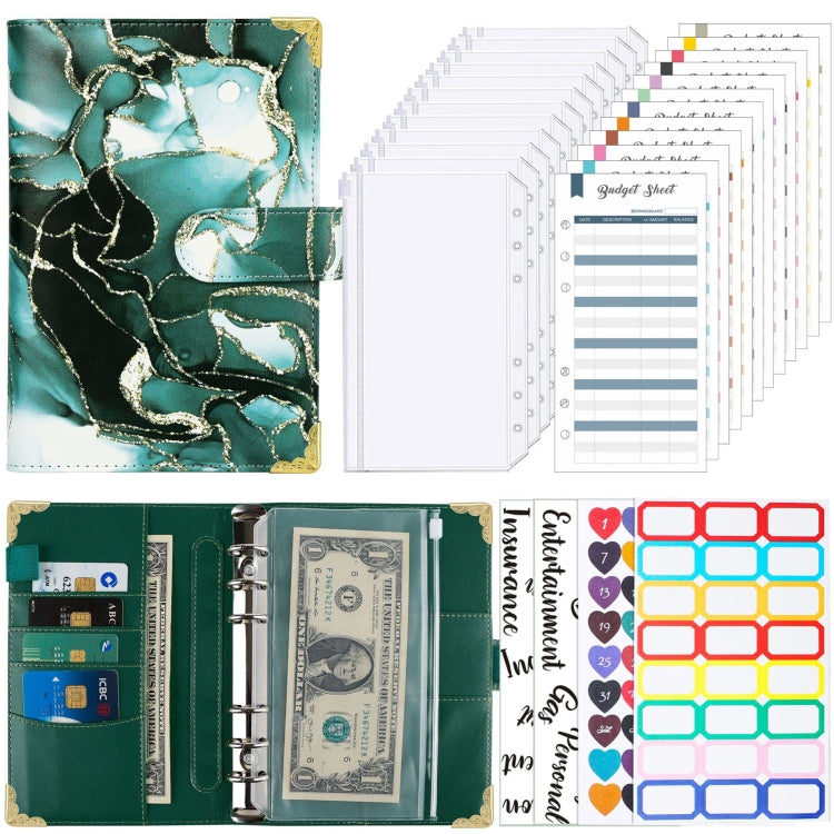 A6 Leather Loose-leaf Budget Book Handbook Notepad, Pink, Ink Green, Purple, Blue Gray, Water Blue, Cyan Greene, Deep Blue, Watercolor Blue, Marbled-Pink, Marbled-Blue, Marbled White