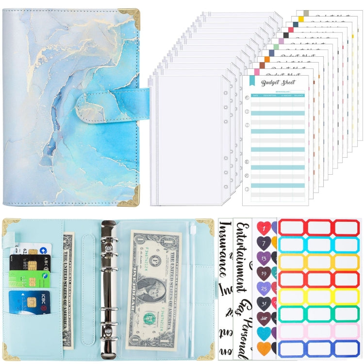 A6 Leather Loose-leaf Budget Book Handbook Notepad, Pink, Ink Green, Purple, Blue Gray, Water Blue, Cyan Greene, Deep Blue, Watercolor Blue, Marbled-Pink, Marbled-Blue, Marbled White