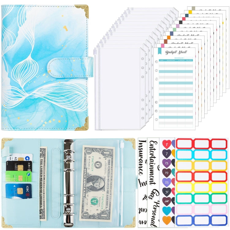 A6 Leather Loose-leaf Budget Book Handbook Notepad, Pink, Ink Green, Purple, Blue Gray, Water Blue, Cyan Greene, Deep Blue, Watercolor Blue, Marbled-Pink, Marbled-Blue, Marbled White