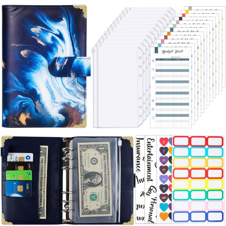 A6 Leather Loose-leaf Budget Book Handbook Notepad, Pink, Ink Green, Purple, Blue Gray, Water Blue, Cyan Greene, Deep Blue, Watercolor Blue, Marbled-Pink, Marbled-Blue, Marbled White