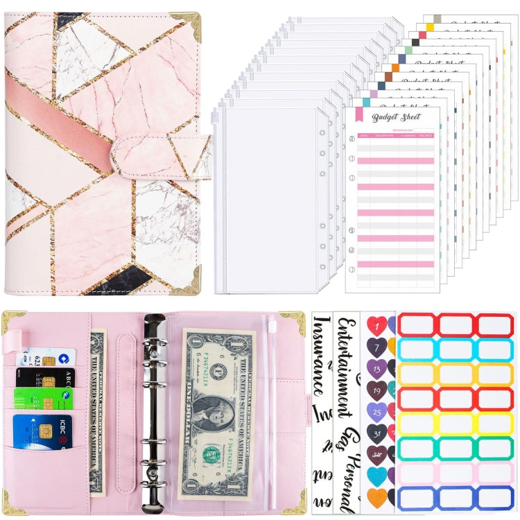 A6 Leather Loose-leaf Budget Book Handbook Notepad, Pink, Ink Green, Purple, Blue Gray, Water Blue, Cyan Greene, Deep Blue, Watercolor Blue, Marbled-Pink, Marbled-Blue, Marbled White