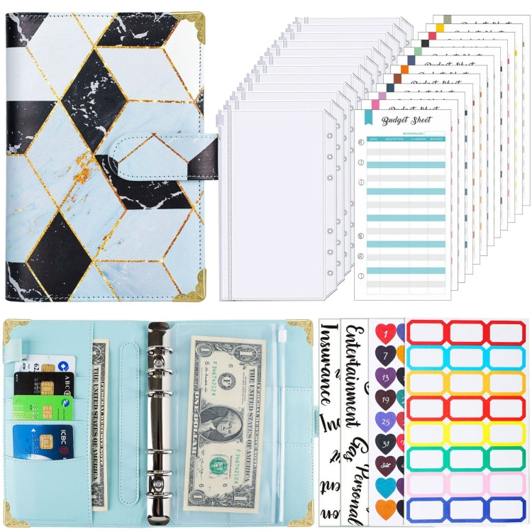 A6 Leather Loose-leaf Budget Book Handbook Notepad, Pink, Ink Green, Purple, Blue Gray, Water Blue, Cyan Greene, Deep Blue, Watercolor Blue, Marbled-Pink, Marbled-Blue, Marbled White