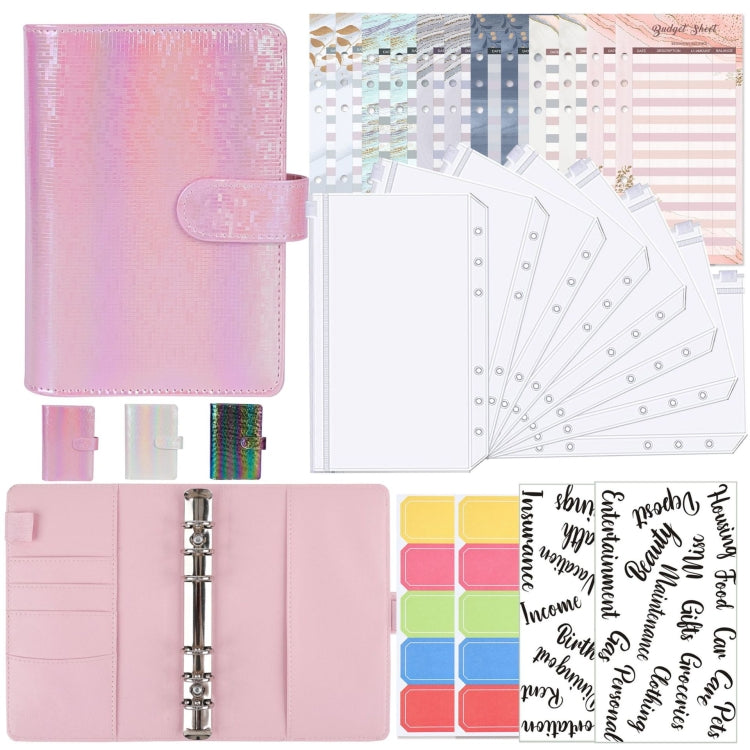 A6 Illusion Magic Square Loose-leaf PU Notebook Cash Budget Book, White, Black, Pink, Purple, Orange, Blue, Green, Milk Tea