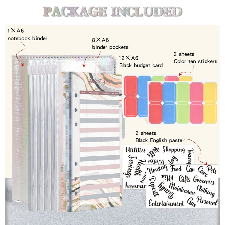 A6 Illusion Magic Square Loose-leaf PU Notebook Cash Budget Book, White, Black, Pink, Purple, Orange, Blue, Green, Milk Tea