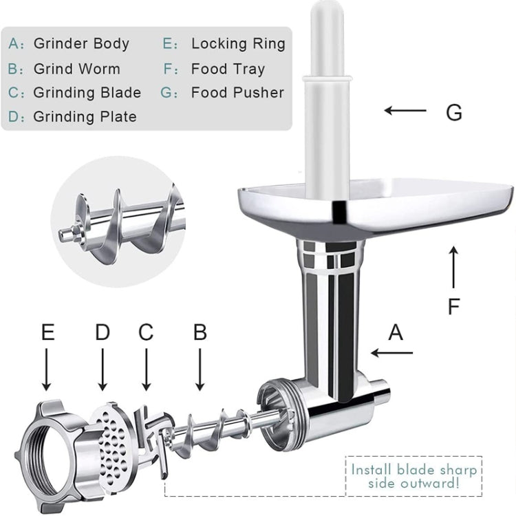 For Kitchenaid Porking Enemy Accessories Dough Maker Grinder Meat Universal Set, Grinder Meat Set (White), Grinder Meat Set (Silver Gray)