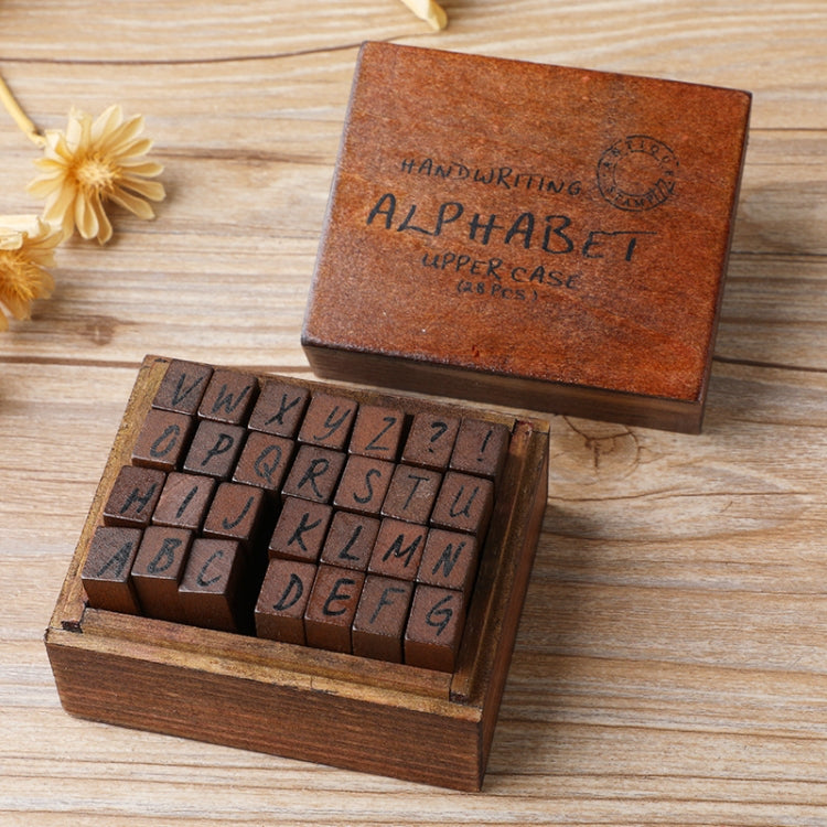 E13 28PCS/Set Vintage Wooden Alphabet and Number Diary Handbook DIY Stamps, Regular Capital, Regular Lowercase, Cursive Capital, Cursive Lowercase, Digital Weather