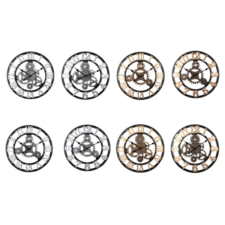 Vintage Wooden Round Gear Silent Wall Clock, Rome Number 58cm 6 Gears Golden, Rome Number  58cm  6 Gears  Silver, Rome Number  58cm 4 Gears Golden, Rome Number  58cm 4 Gears Silver, Number 58cm 4 Gears Silver