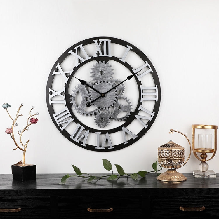 Vintage Wooden Round Gear Silent Wall Clock, Rome Number 58cm 6 Gears Golden, Rome Number  58cm  6 Gears  Silver, Rome Number  58cm 4 Gears Golden, Rome Number  58cm 4 Gears Silver, Number 58cm 4 Gears Silver