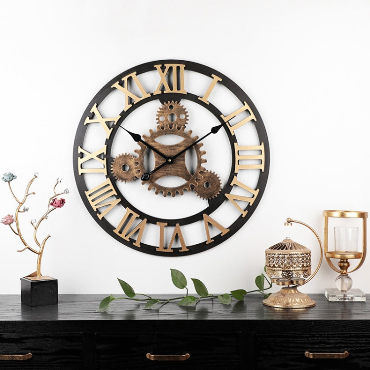 Vintage Wooden Round Gear Silent Wall Clock, Rome Number 58cm 6 Gears Golden, Rome Number  58cm  6 Gears  Silver, Rome Number  58cm 4 Gears Golden, Rome Number  58cm 4 Gears Silver, Number 58cm 4 Gears Silver