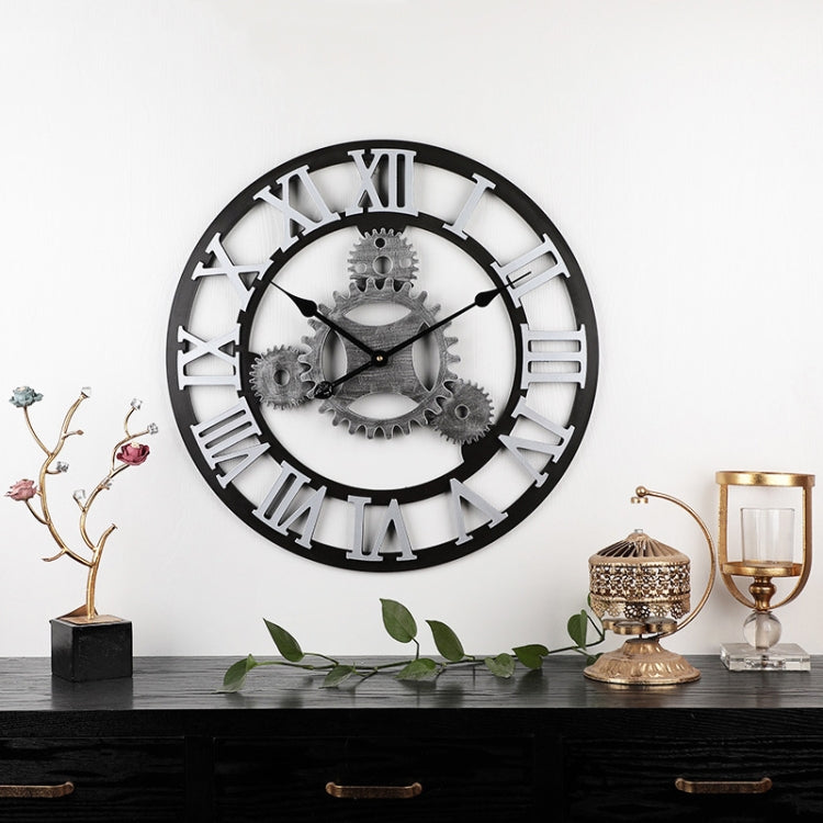 Vintage Wooden Round Gear Silent Wall Clock, Rome Number 58cm 6 Gears Golden, Rome Number  58cm  6 Gears  Silver, Rome Number  58cm 4 Gears Golden, Rome Number  58cm 4 Gears Silver, Number 58cm 4 Gears Silver