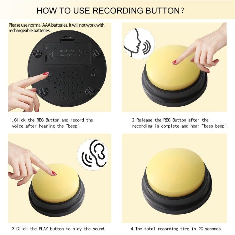 Pet Communication Button Dog Vocal Box Recording Vocalizer, Style: Recording Model, Yellow, Lake Blue, White, Dark Blue, Light Blue, Green, Purple, Red, Orange, Rose Red, Pink