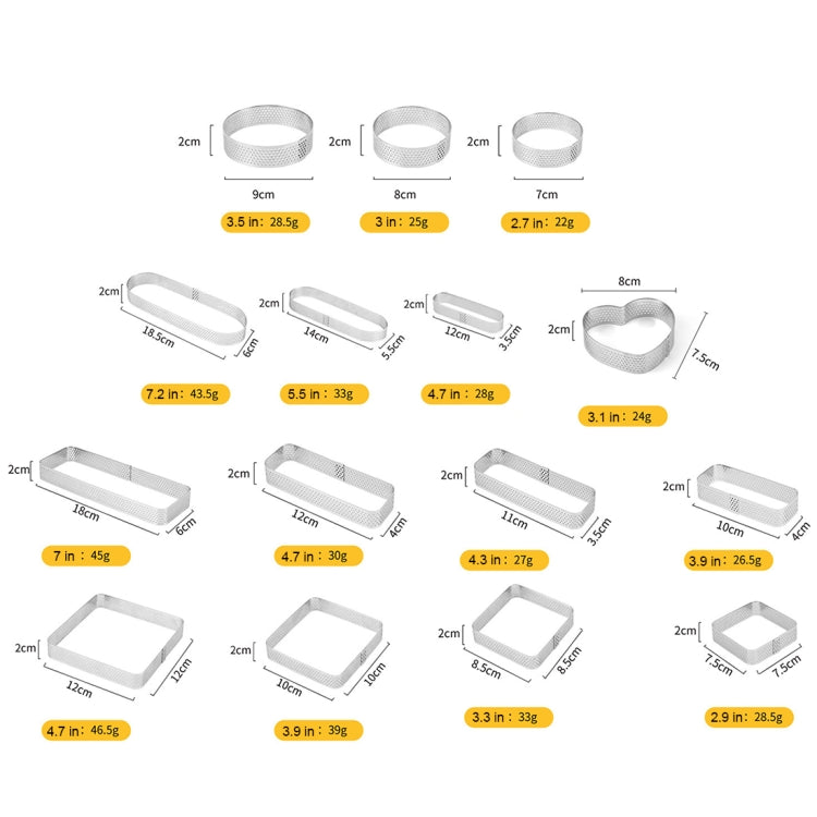 BN1006 Stainless Steel Mousse Circle Thickened Perforated Cake Mold DIY Baking Tools, Rectangle(4.7 inches), Rectangle(7 inches), Square(2.9 inches), Square(3.3 inches), Square(3.9 inches), Square(4.7 inches), Round(2.7 inches), Oval(4.7 inches)       ...