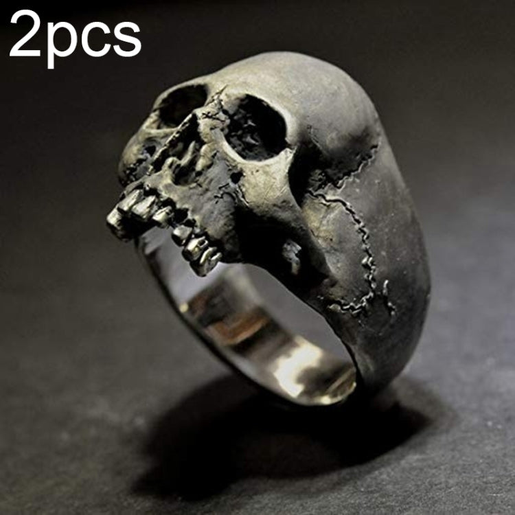 C56213 2pcs Punk Vintage Skull Ring Horror Skull Ring Men Gift, 6, 7, 8, 9, 10, 11, 12, 13, 14