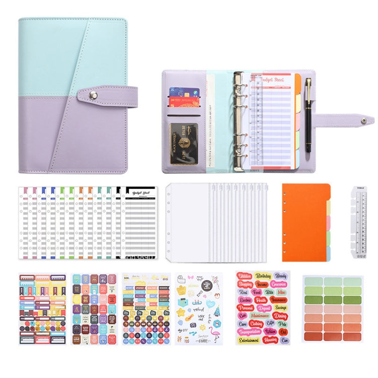 A6 YMX-012 PU Leather Budget Binder Notebook Macaron Color Matching Handbook, Macaron Color (Khaki+Pink), Macaron Color (Blue+Purple), Macaron Color (Orange+Brown), Macaron Color (Yellow+Light Green), Macaron Color (Pink+Blue), Macaron Color (White+Black)