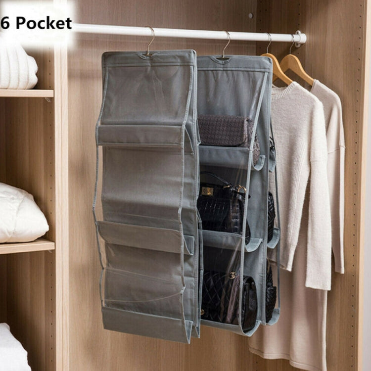 B05005 Double Sided 6 Pocket Hanging Bag Non-woven Fabric Hanging Handbag Organizer, B05005 Purple, B05005 Black, B05005 Grey, B05005 Rose Red, B05005 Green, B05005 Blue