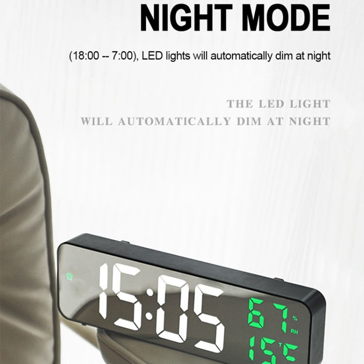 671  Mirror Screen Digital LED Alarm Clock USB Plug-in/Battery Dual-use With Temperature/Humidity Display, 671 (Black Shell White Blue), 671 (Black Shell White Green), 671 (Black Shell White Red)