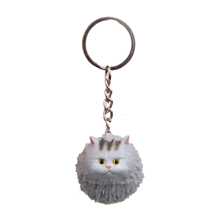 Round Little Tiger Cat Keychain Cartoon Key Ring Ornament, White, 3 Color, Black, Coffee White, Yellow White, Gray