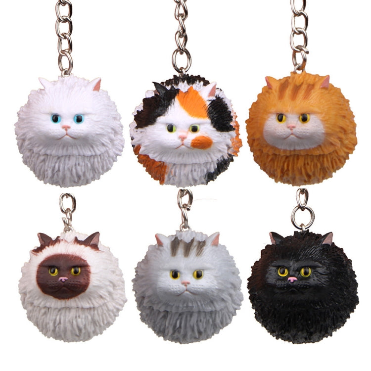 Round Little Tiger Cat Keychain Cartoon Key Ring Ornament, White, 3 Color, Black, Coffee White, Yellow White, Gray