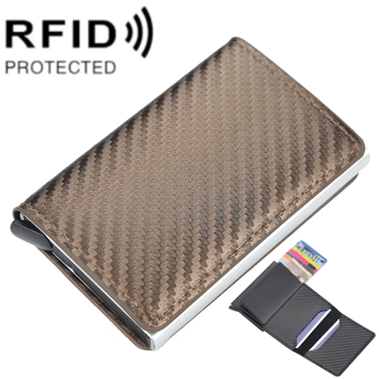 Baellerry RFID Anti-theft Plaid Leather Wallet Metal Aluminum Box Automatic Eject Type Card Holder