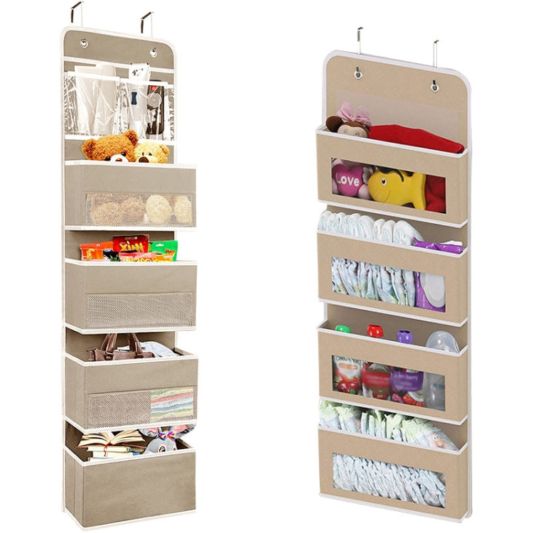 GD03 Wall-Mounted Fabric Storage Bag Wardrobe Room Door Behind Hanging Bag, 4+1 Gray, 4+1 Beige, Lantern Flower 4-grids