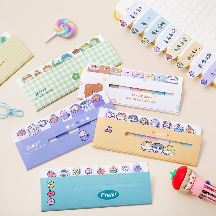 120sheets /Set Kawaii Sticky Tab Note Page Marker Writable and Repositionable File Flags, Dog, Fruit, Girl, Flower, Bear, Cat