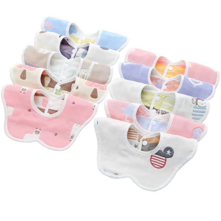 2pcs Dual Sided Newborn Baby Petal Waterproof Bib Six Layers Gauze Cotton Plum Bib, Pork Pink, Pig Blue, Cedar Pink, Cloud Pink, Cloud blue, Alpaca Pink, Puppet Monkey, Giraffe, Mickey, Airplane, Crown, Classic Mushroom