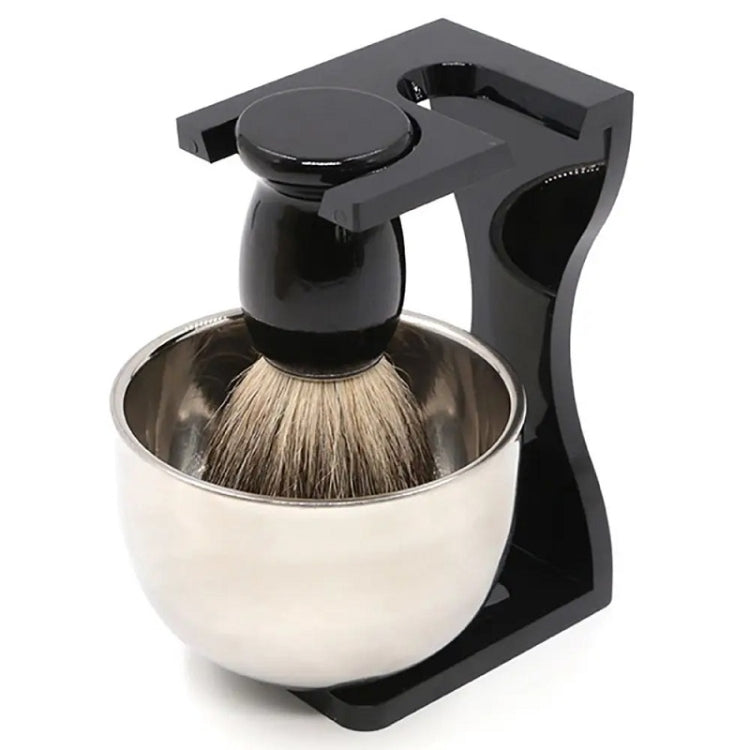 3pcs /Set Men Foam Manual Wooden Handle Beard Brush Set, Nylon Wool Black, Nylon Wool Silver, Badger Hair Silver, Badger Hair Black