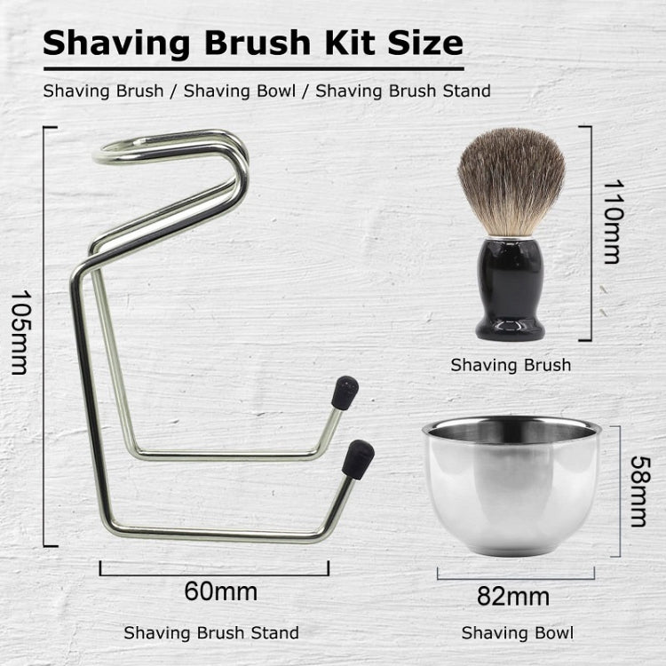 3pcs /Set Men Foam Manual Wooden Handle Beard Brush Set, Nylon Wool Black, Nylon Wool Silver, Badger Hair Silver, Badger Hair Black
