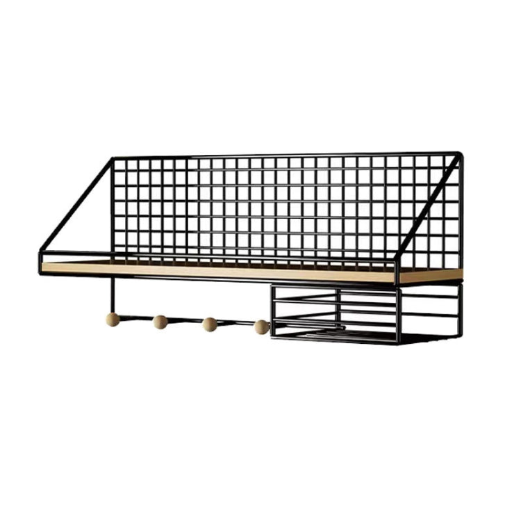 Household Large Non-Punching Organizer Wall Hanging Shelf, Black Basic Model, Black Wooden Ball With Tissue Box