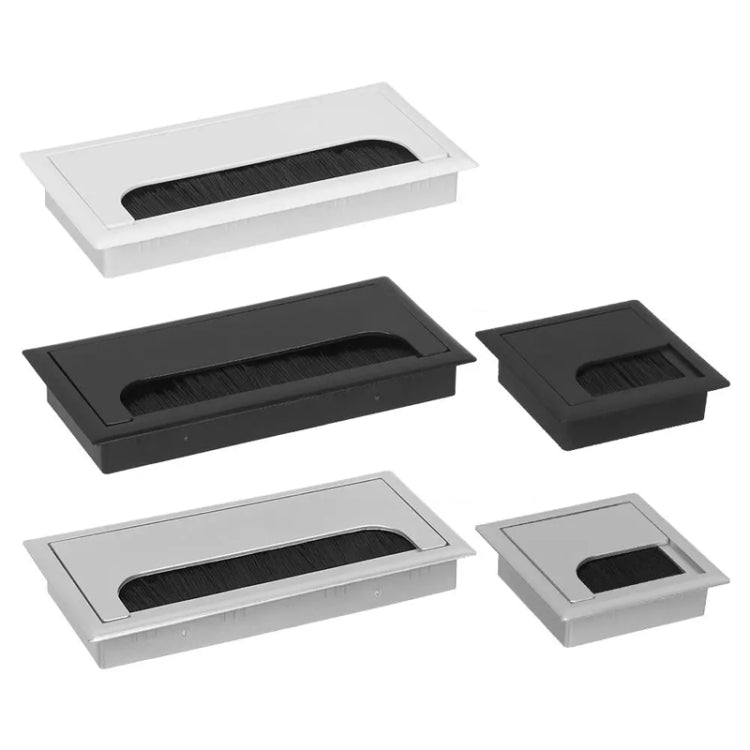 ABS Table Rectangle Wire Hole Cover Outlet Port With Brush PC Desk Cable Organizer, 80x80mm Black, 80x80mm Silver, 80x160mm Black, 80x160mm Silver, 80x160mm White, 100x200mm Silver