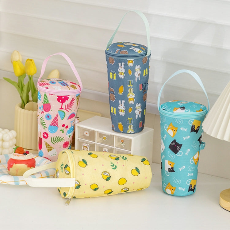 Portable Milk Tea Tote Bag Heat Preservation Eco-friendly Handbag Carrying Insulated Cup Cover, Lemon, Cats, Ice Cream, Bunny
