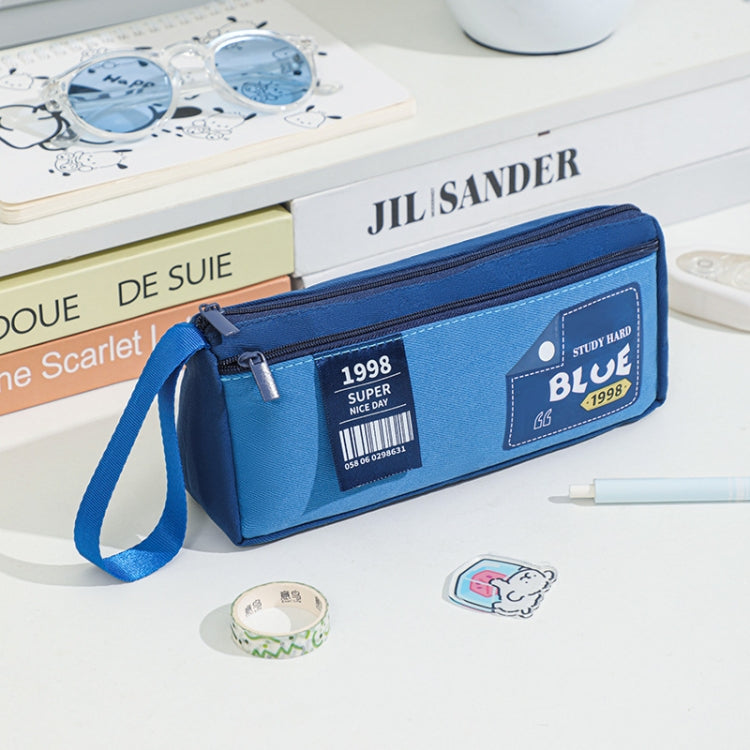 Retro Triangle Design Double-layer Handheld Pencil Case Student Stationery Bag