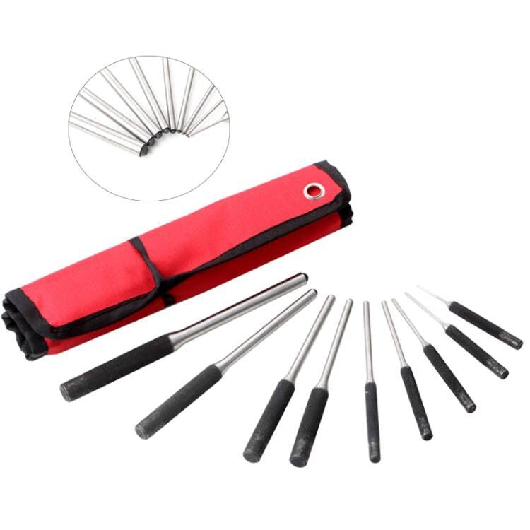 9-in-1 Heavy Duty Roll Pin Punch Set Round Punch Removal Tools, Canvas Packaging, with Hammer