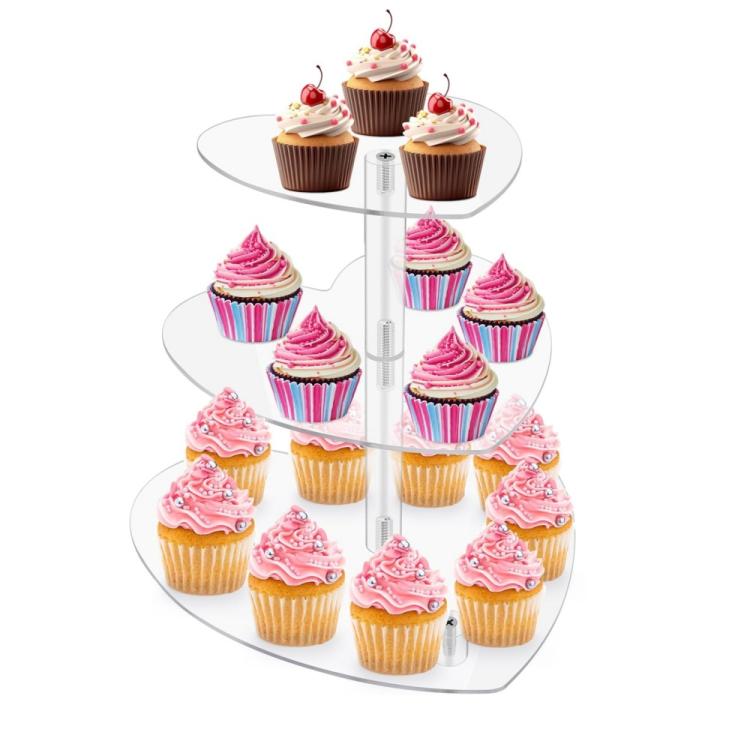 Acrylic Three-Tier Heart-Shaped Wedding Birthday Cupcake Stand, YX153