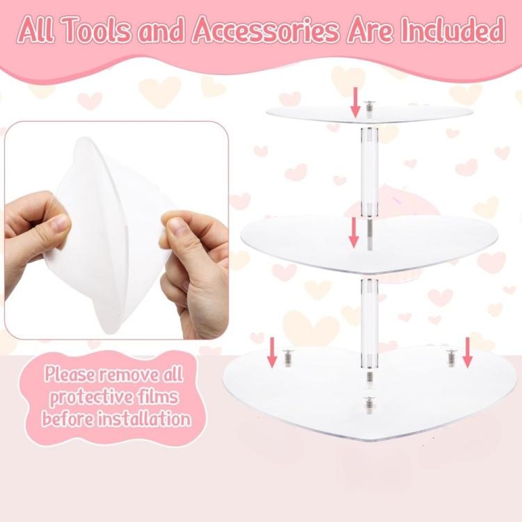 Acrylic Three-Tier Heart-Shaped Wedding Birthday Cupcake Stand, YX153